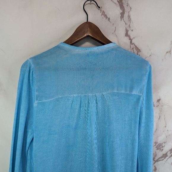 Chicos Ruana Womens 0 Small Blue Wrap Cardigan Topper Summer Tie Dye - Picture 6 of 10